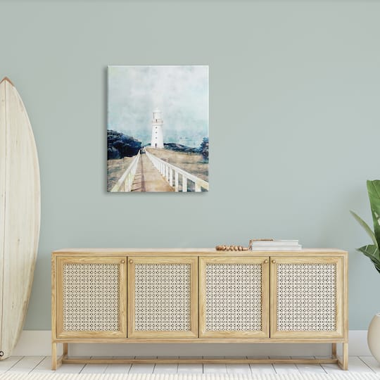 Stupell Industries White Lighthouse Boardwalk Rocky Cliff Coastal Landscape Water Canvas Wall Art